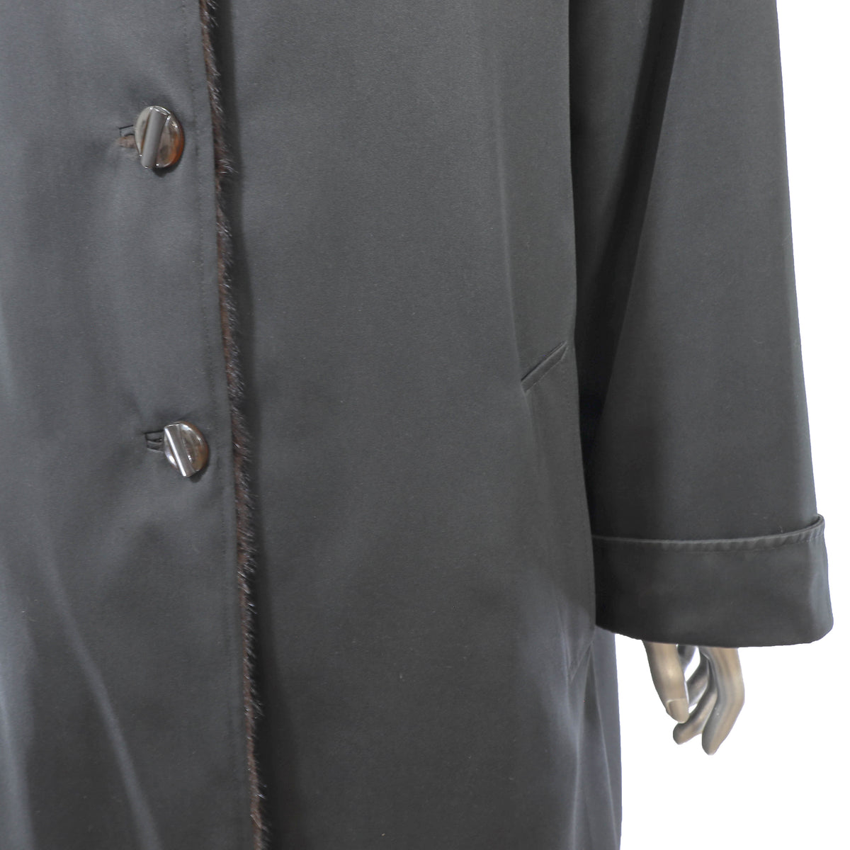 Hooded Raincoat with Mink Lining- Size L