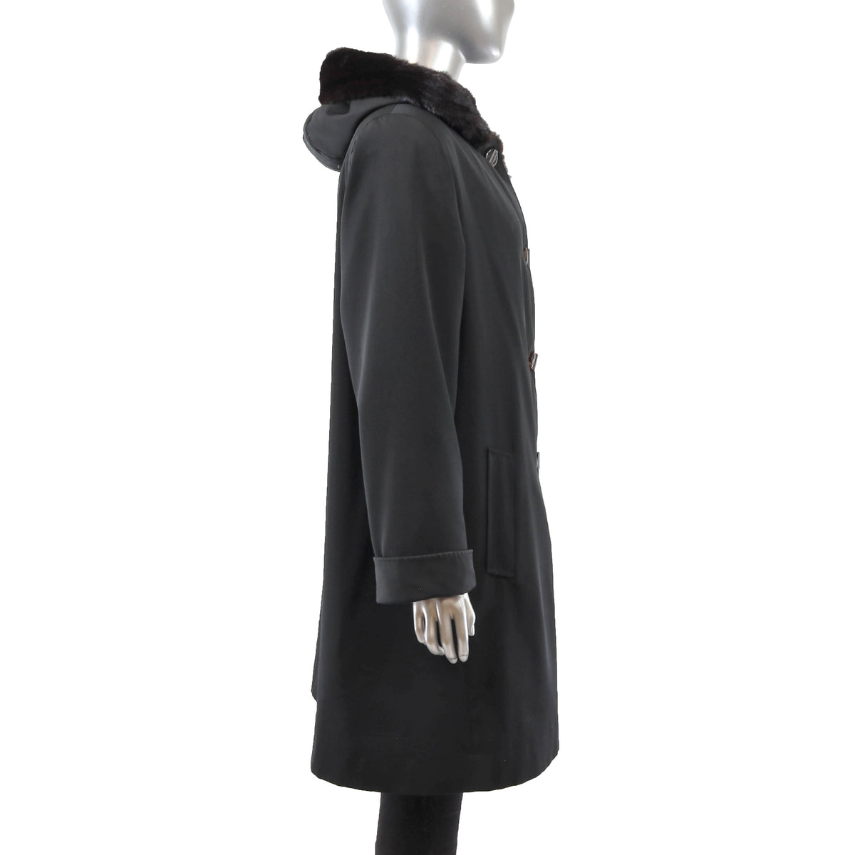 Hooded Raincoat with Mink Lining- Size L