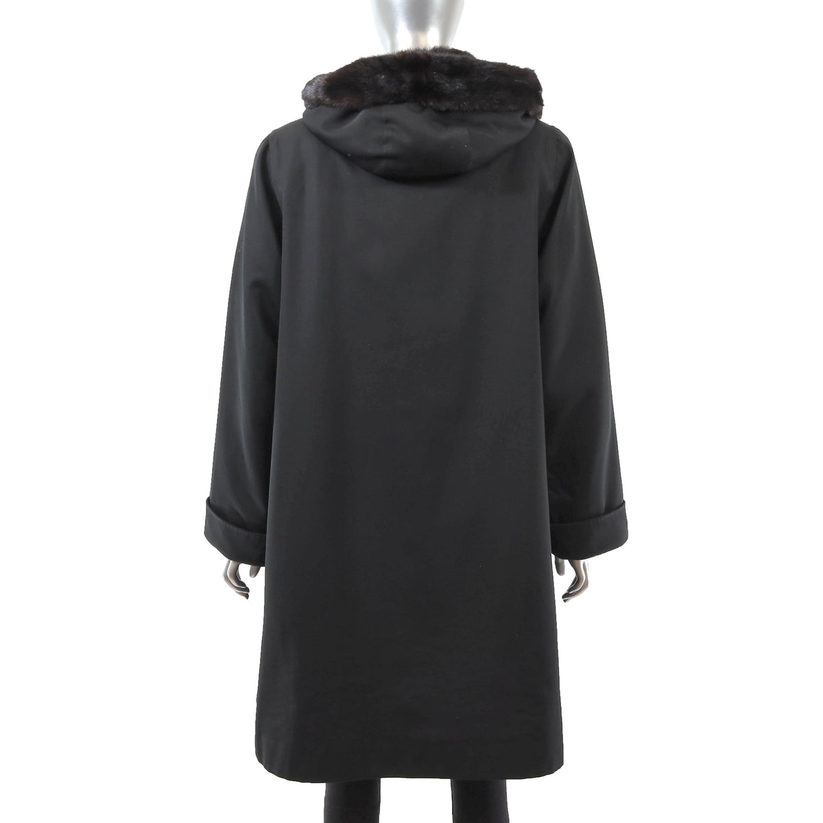 Hooded Raincoat with Mink Lining- Size L