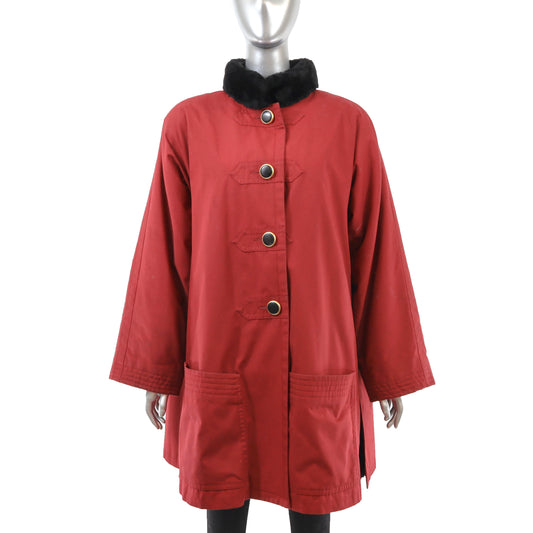 Yves Saint Laurent Red Rain Coat with Removable Sheared Beaver Lining- Size XL