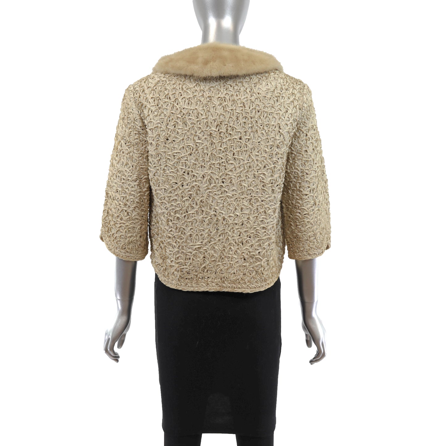 Beige Ribbon Jacket with Mink Collar- Size S