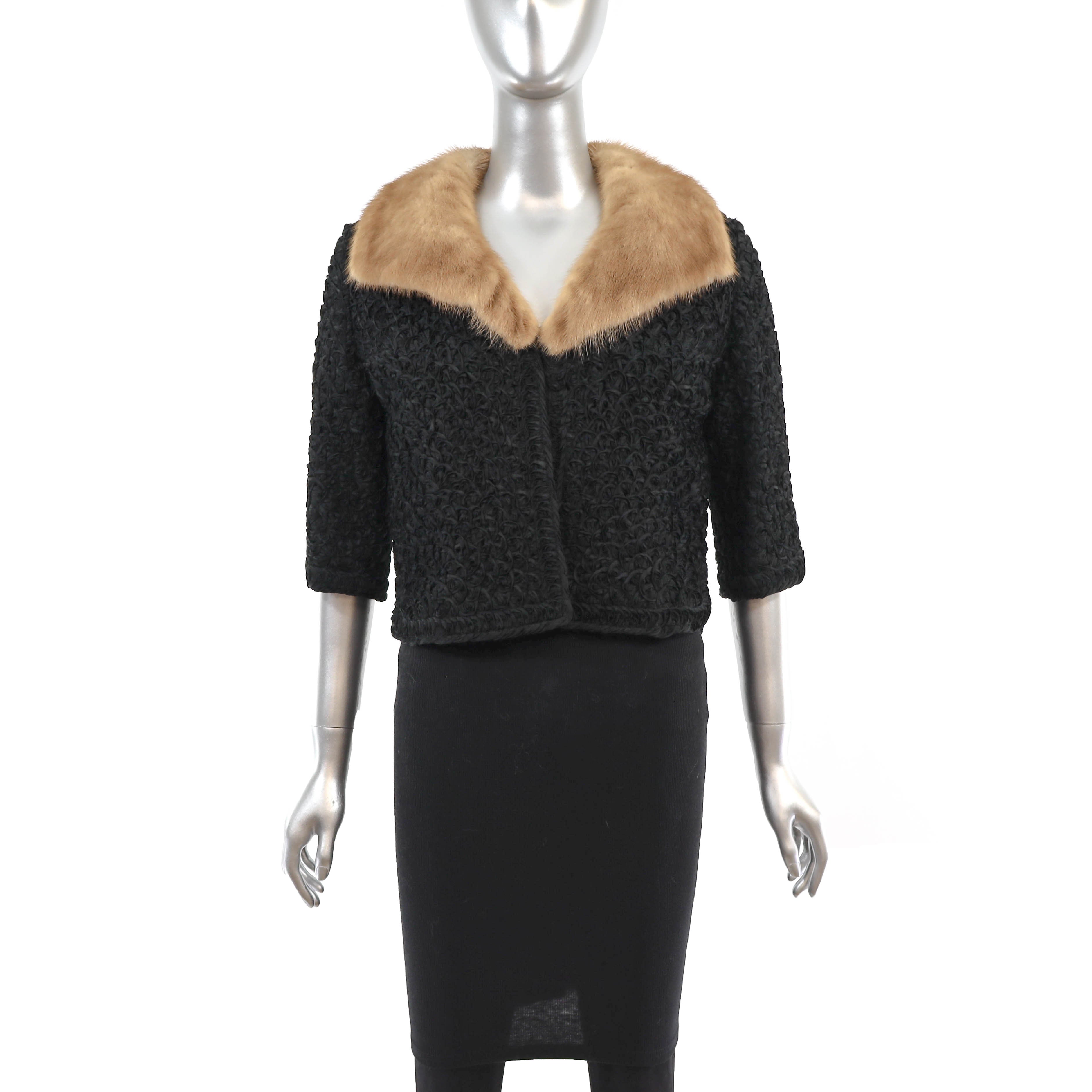 Ruby Ribbon Jackets Ribbon Jacket with Mink Collar- Size XS – VintageFurs