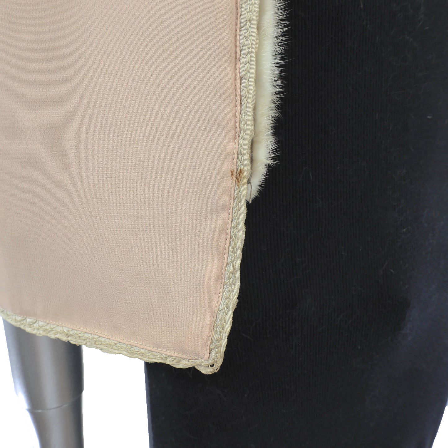 Beige Ribbon Jacket with Mink Collar- Size S