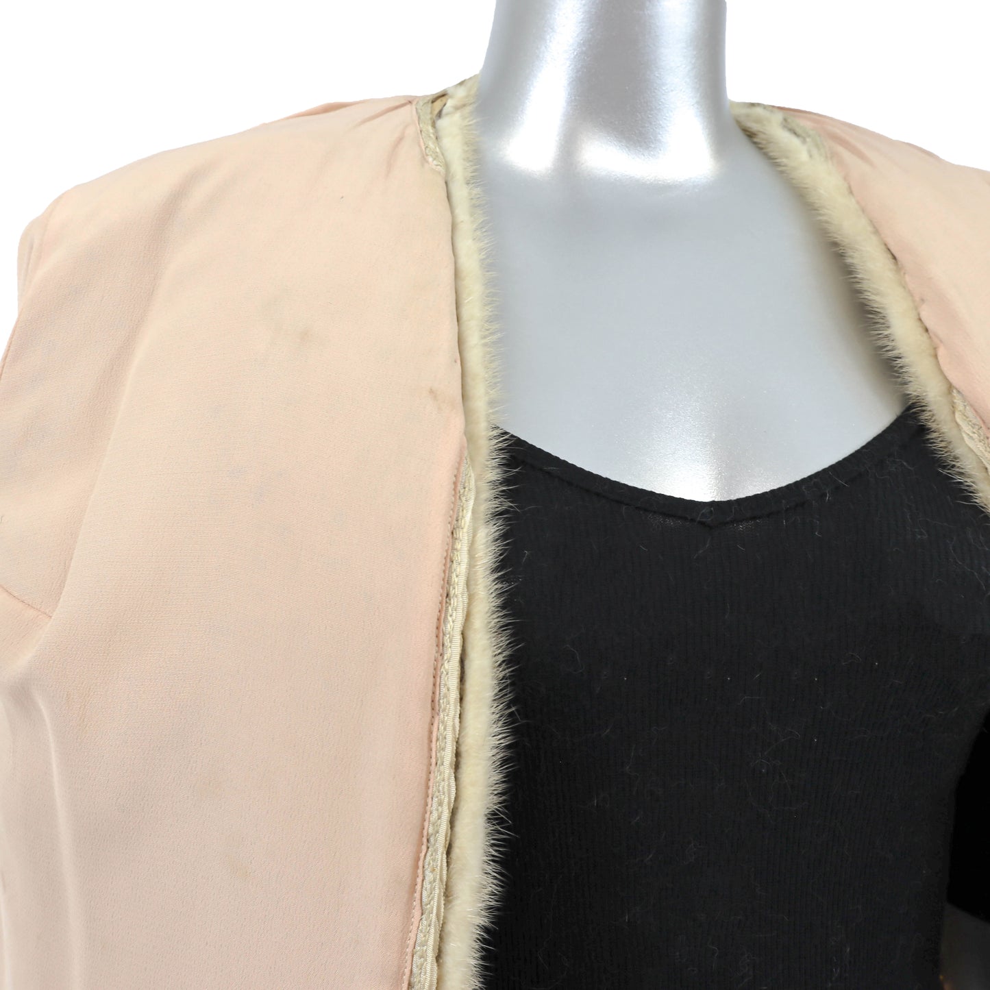 Beige Ribbon Jacket with Mink Collar- Size S