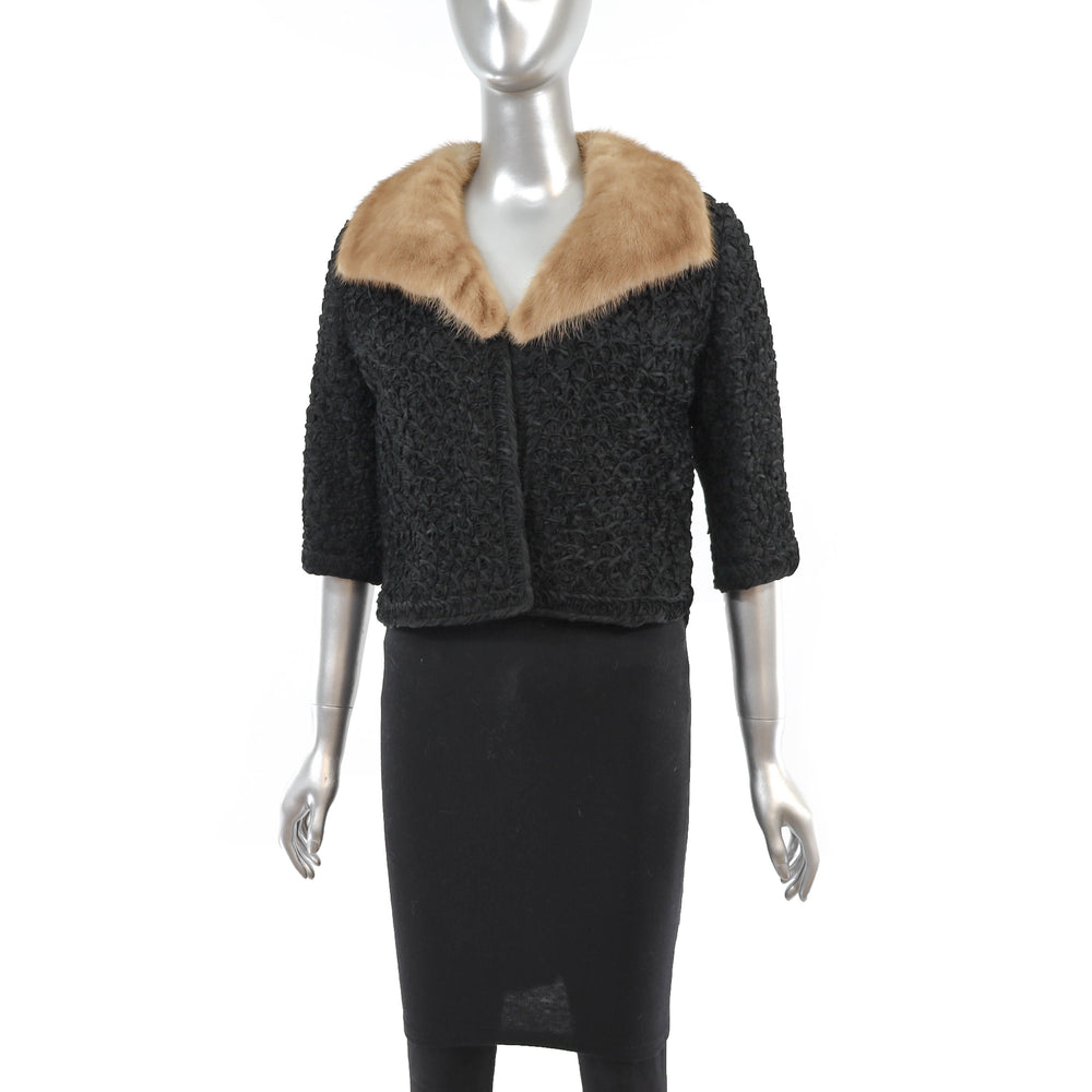 Ribbon Jacket with Mink Collar- Size XS