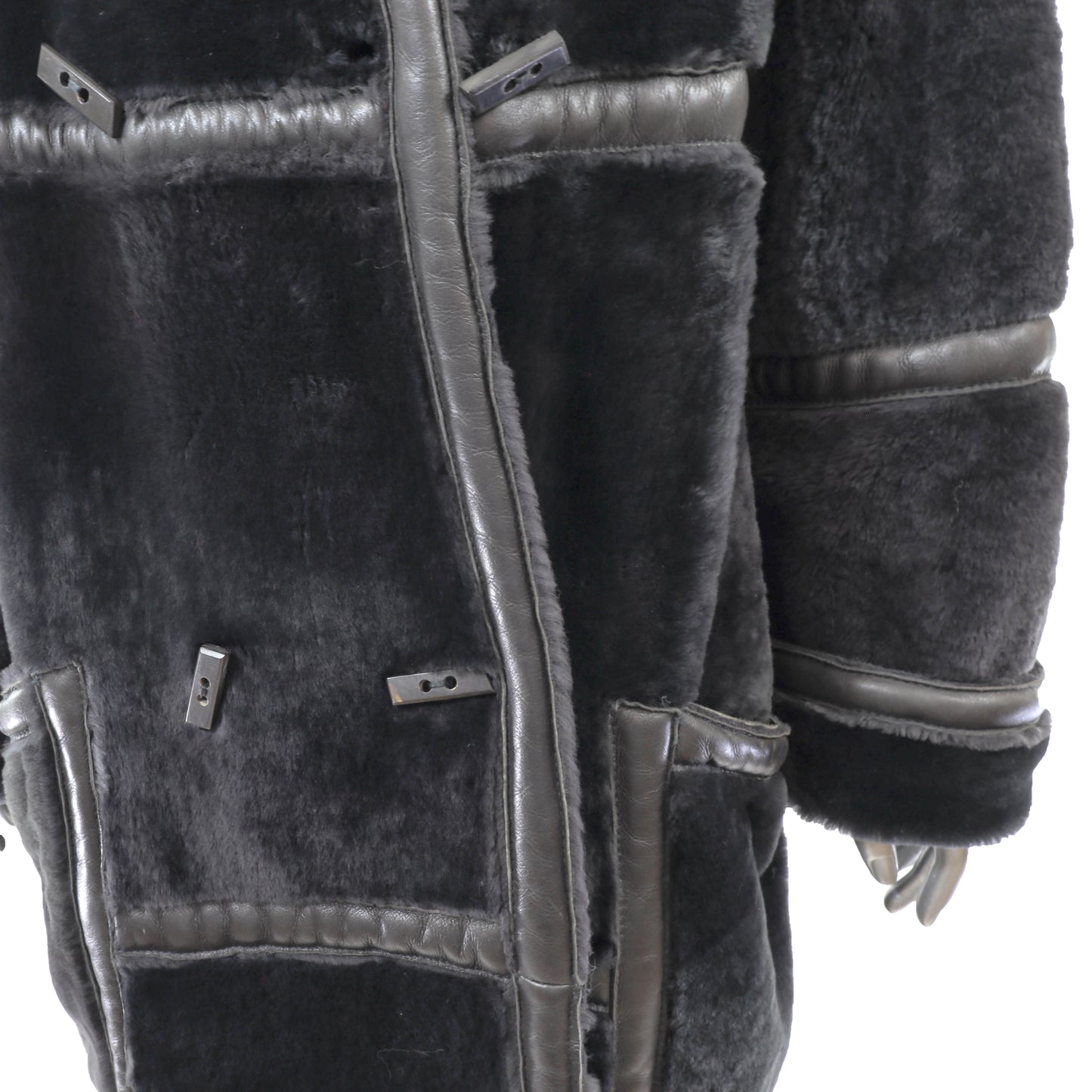 Black Hooded Reversible Shearling Coat- Size L