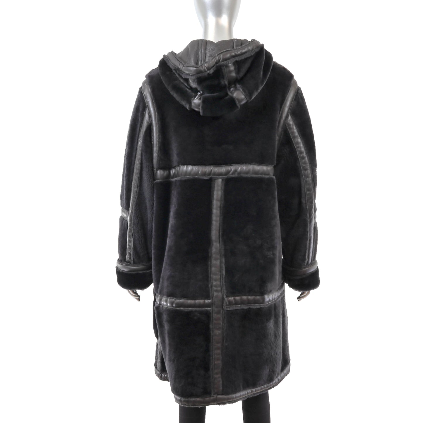 Black Hooded Reversible Shearling Coat- Size L