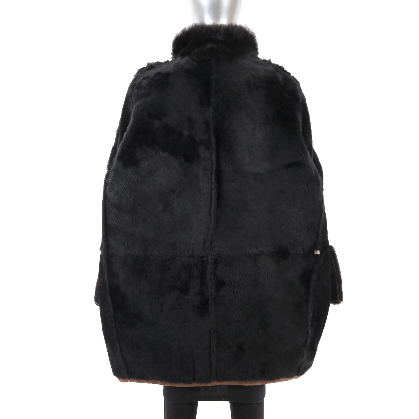 Brown Shearling Coat with Fox Trim- Size M