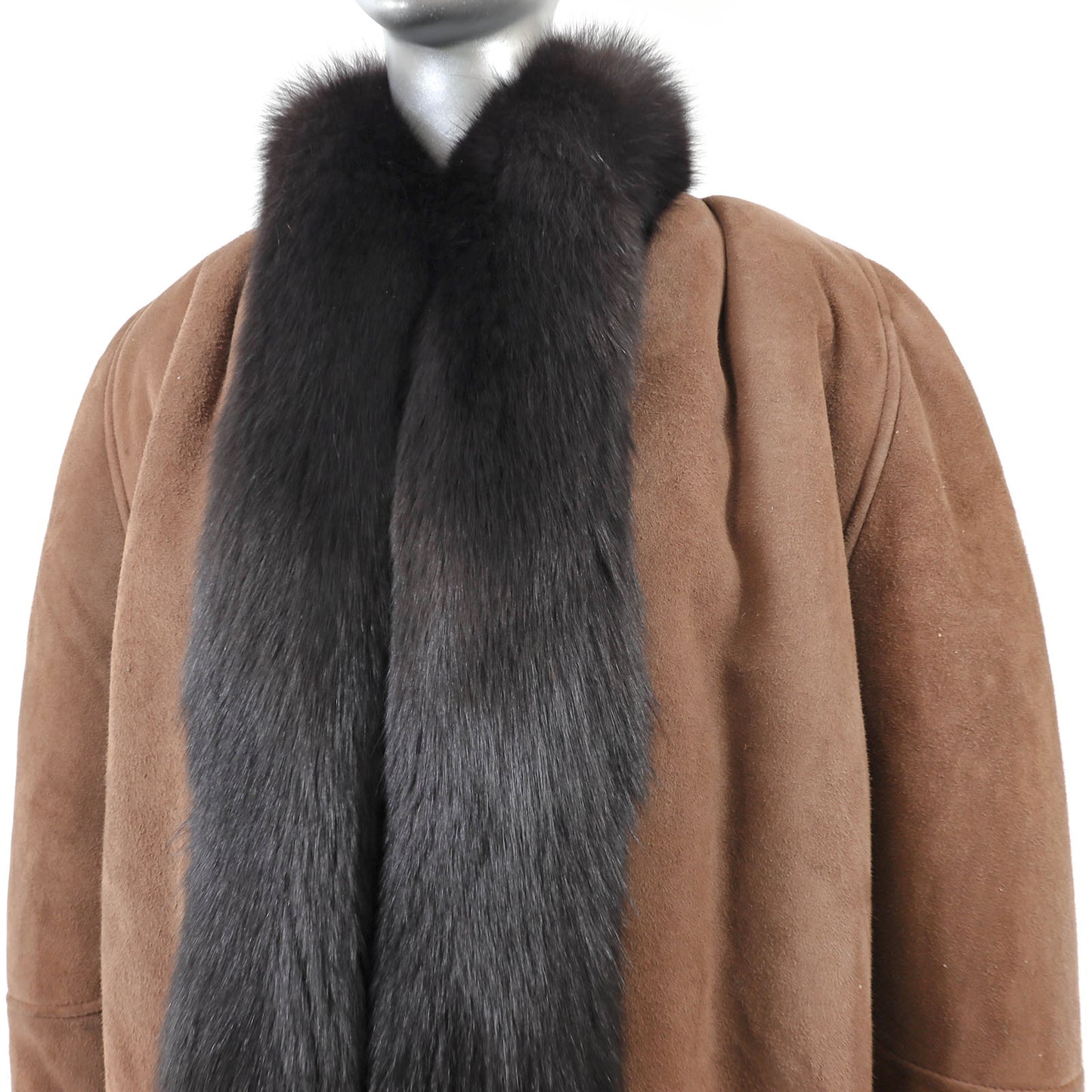 Brown Shearling Coat with Fox Trim- Size M