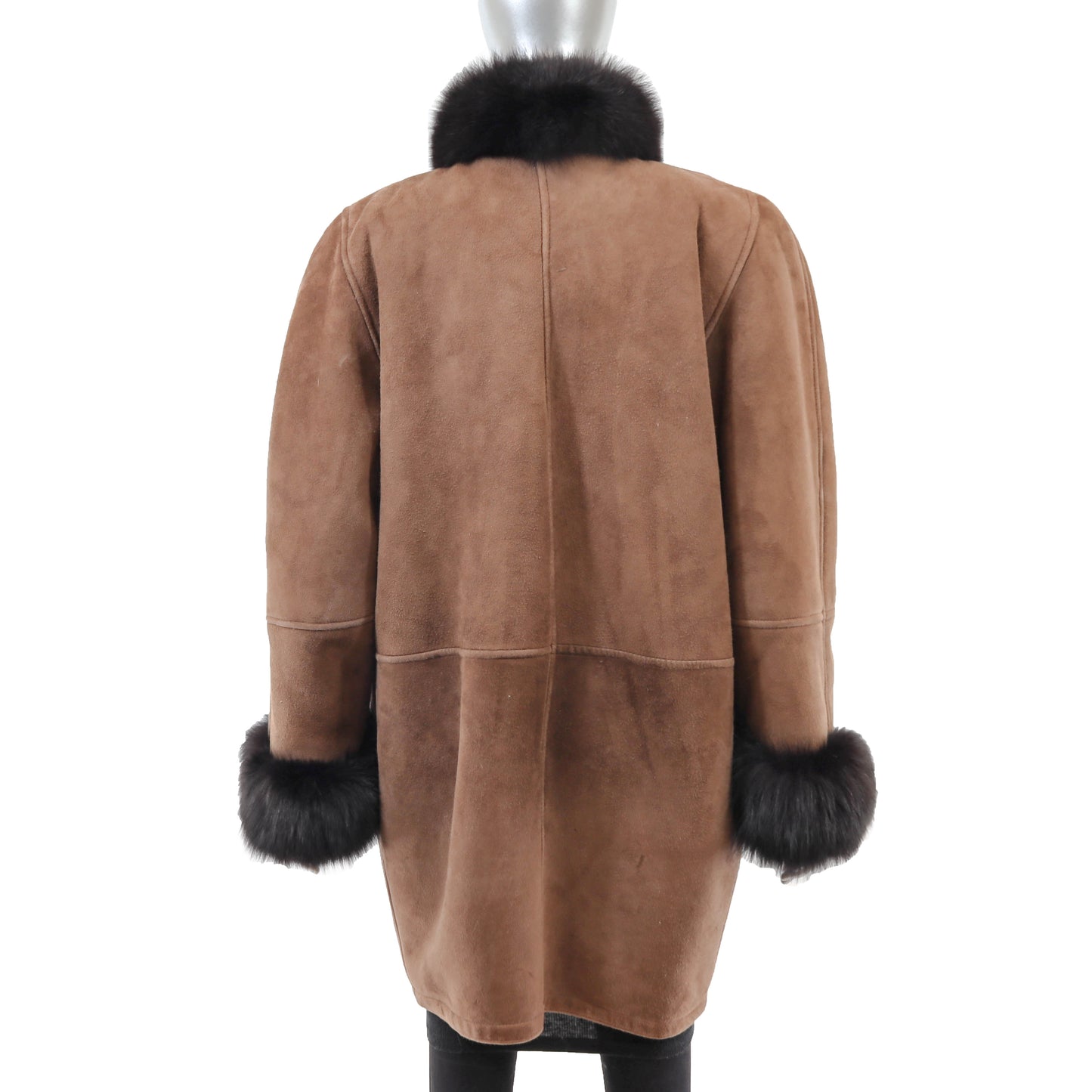 Brown Shearling Coat with Fox Trim- Size M