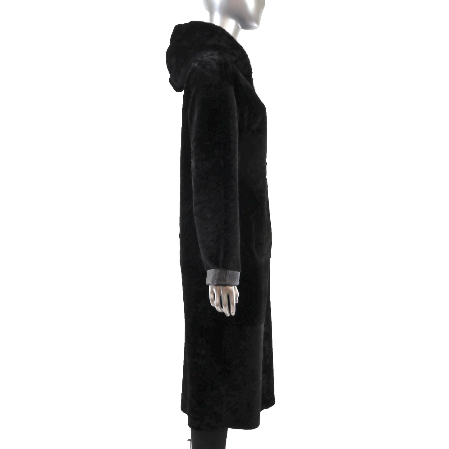 Black Hooded Reversible Shearling Coat- Size S