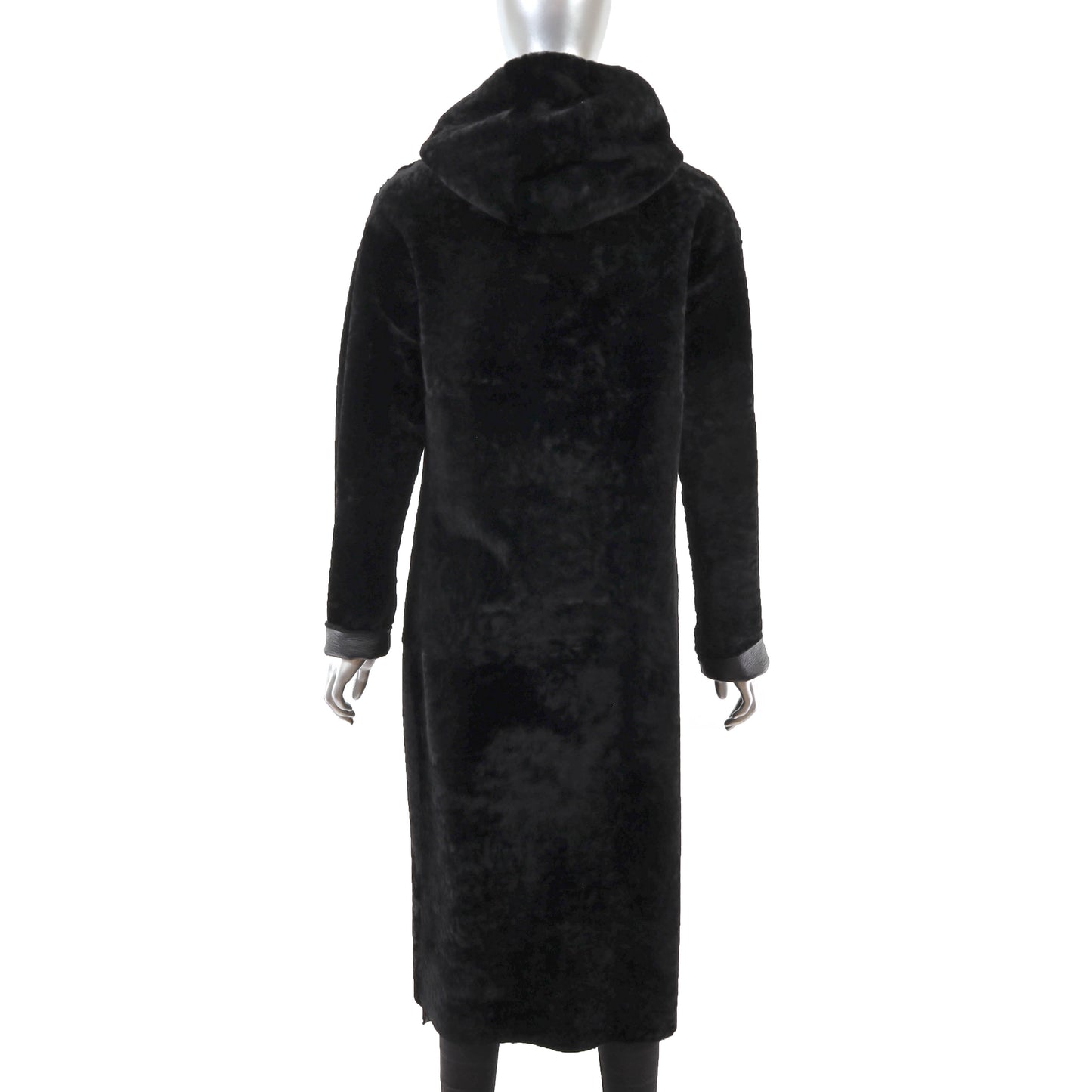 Black Hooded Reversible Shearling Coat- Size S
