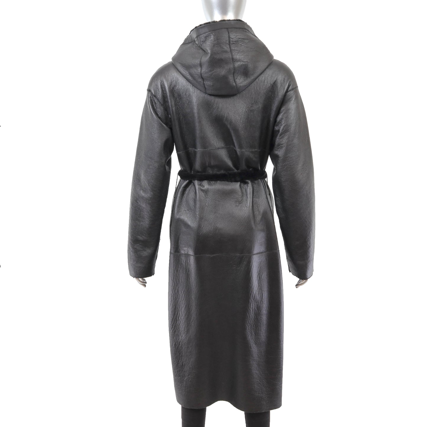 Black Hooded Reversible Shearling Coat- Size S