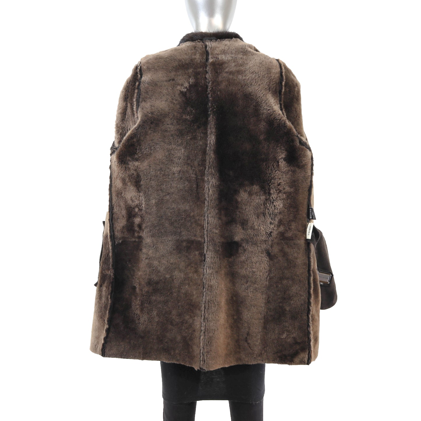 Dark Brown Shearling 3/4 Coat with Mink Collar and Detachable Hood- Size M