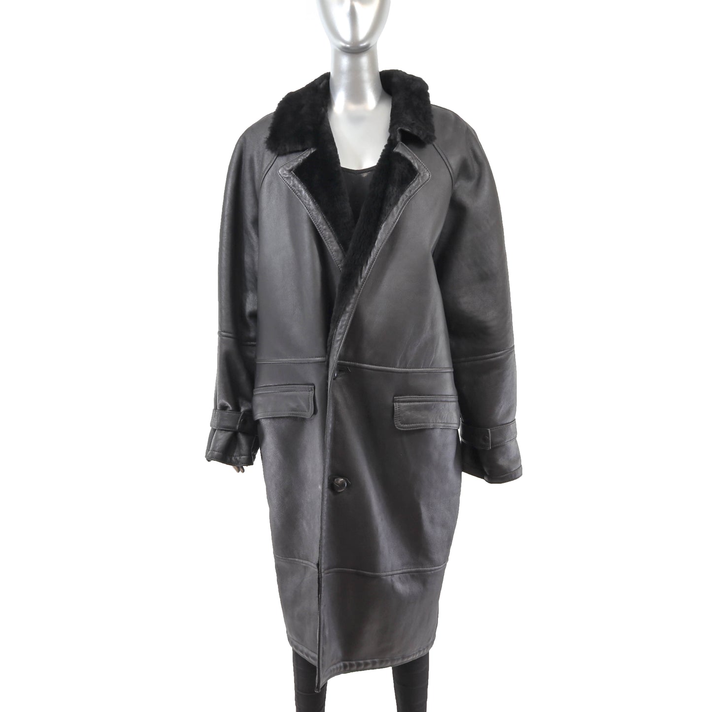 Men's Black Shearling Coat- Size L