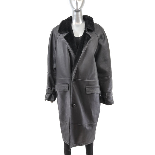 Men's Black Shearling Coat- Size L