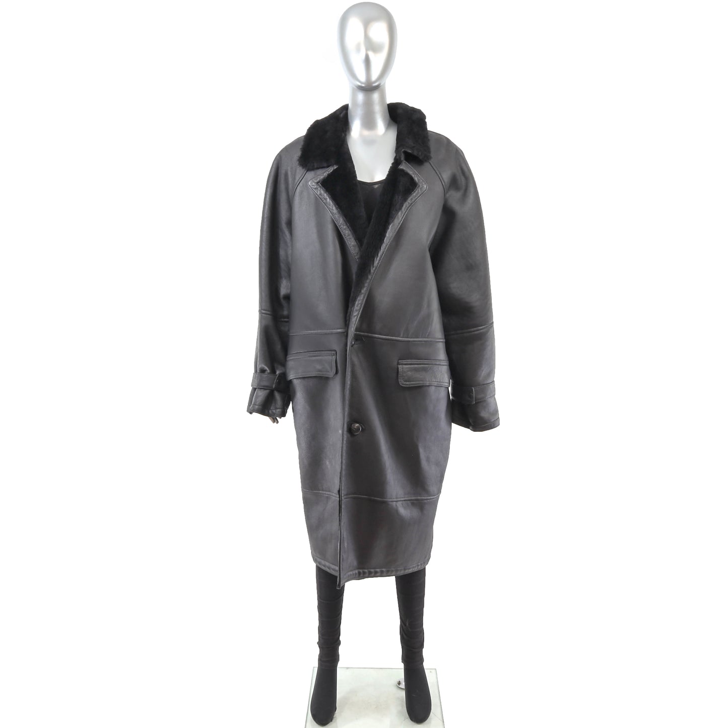 Men's Black Shearling Coat- Size L