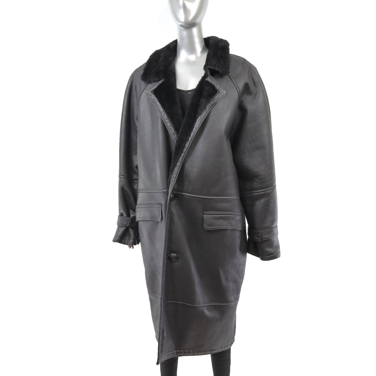 Men's Black Shearling Coat- Size L