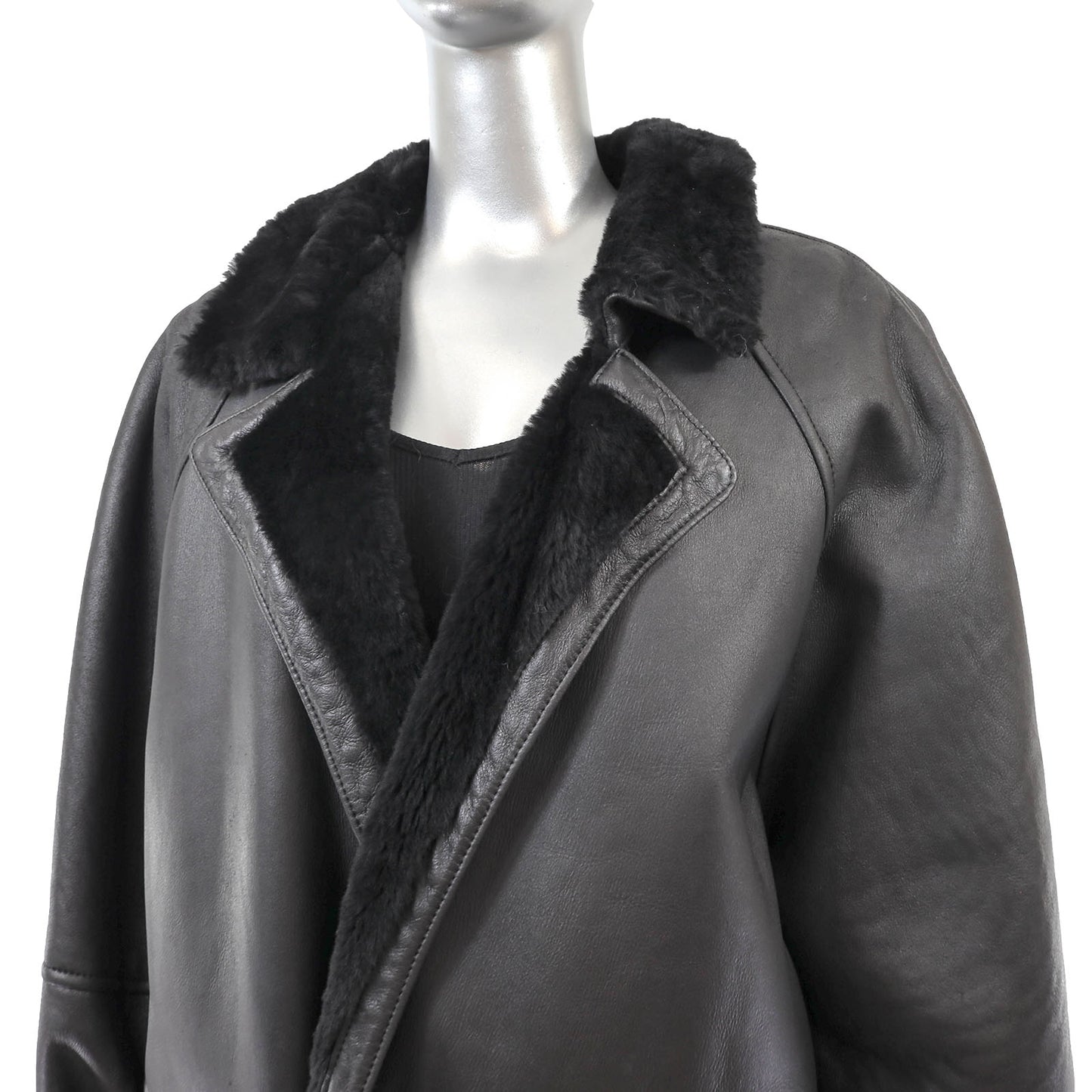 Men's Black Shearling Coat- Size L