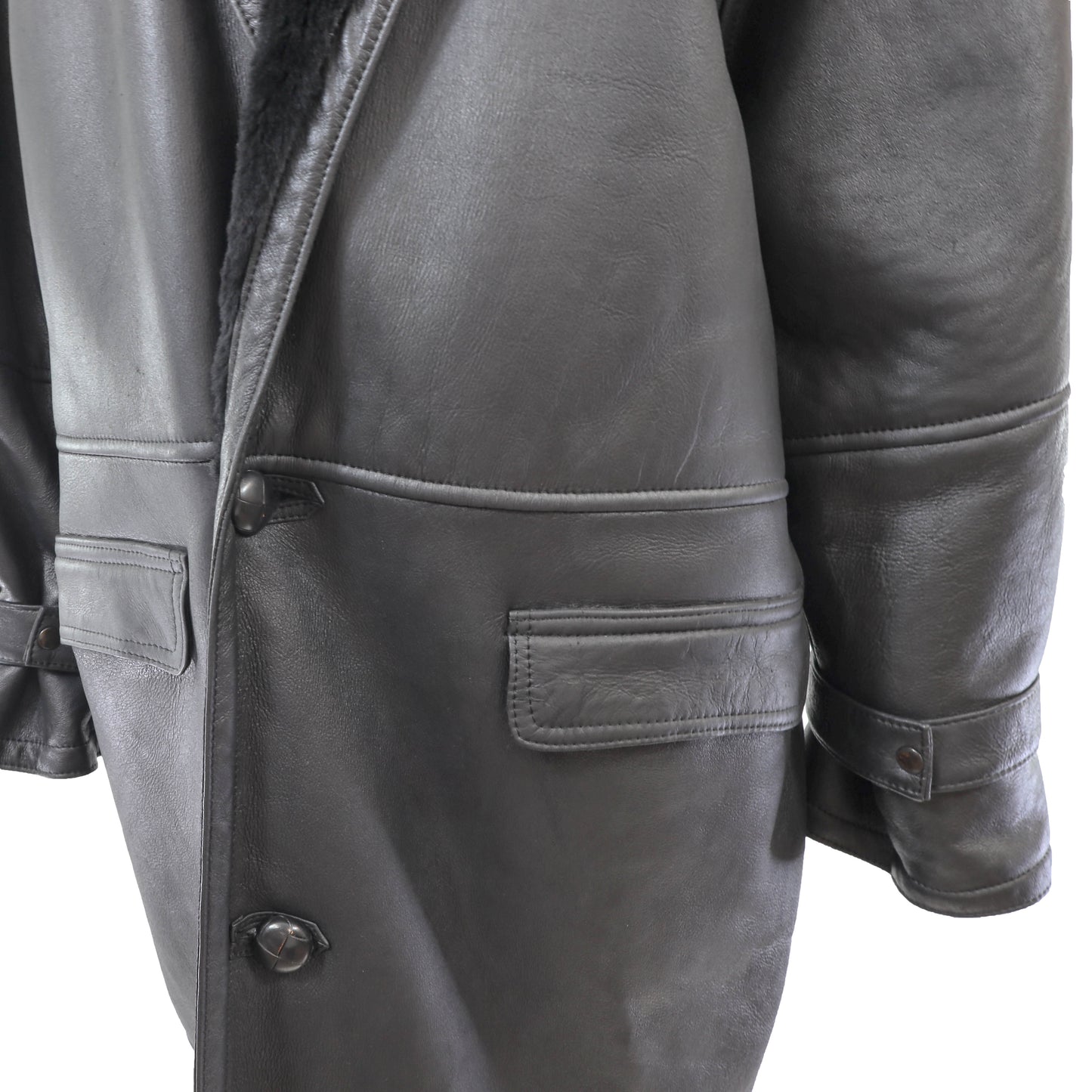 Men's Black Shearling Coat- Size L