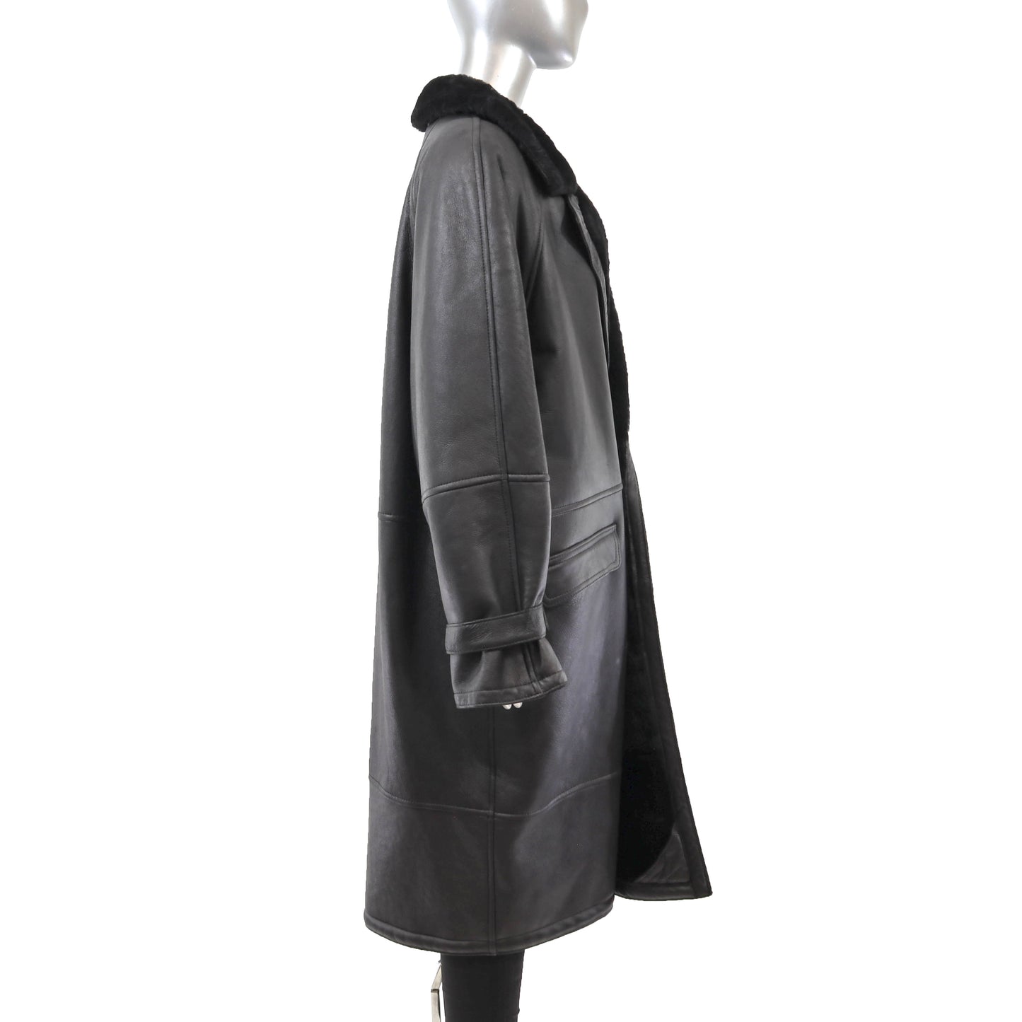 Men's Black Shearling Coat- Size L