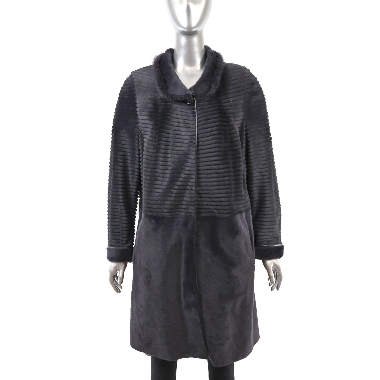 Dark Grey Shearling Coat with Mink Collar- Size M