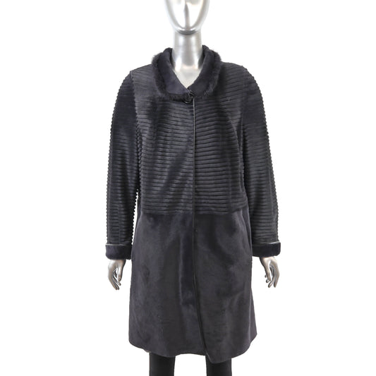 Dark Grey Shearling Coat with Mink Collar- Size M