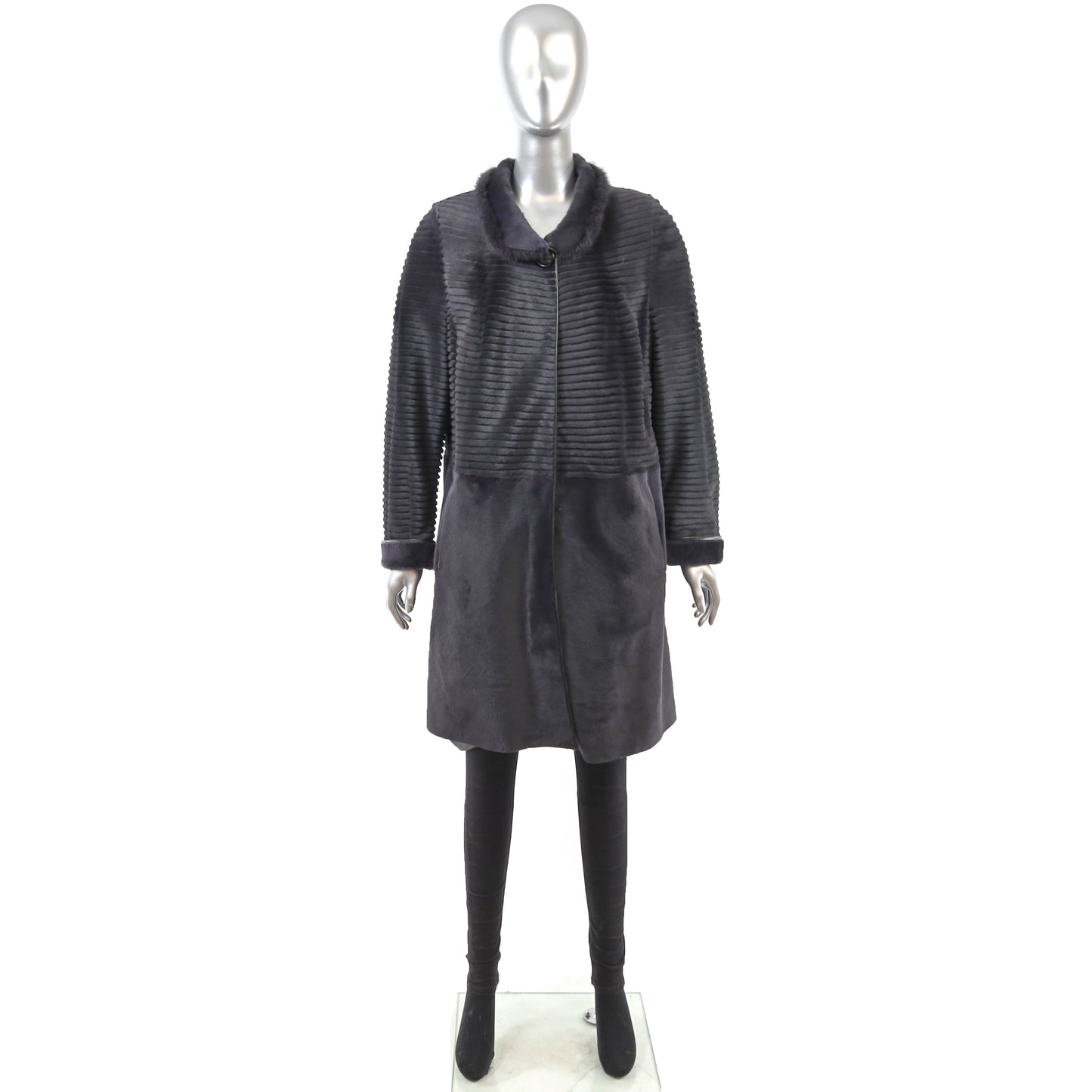 Dark Grey Shearling Coat with Mink Collar- Size M