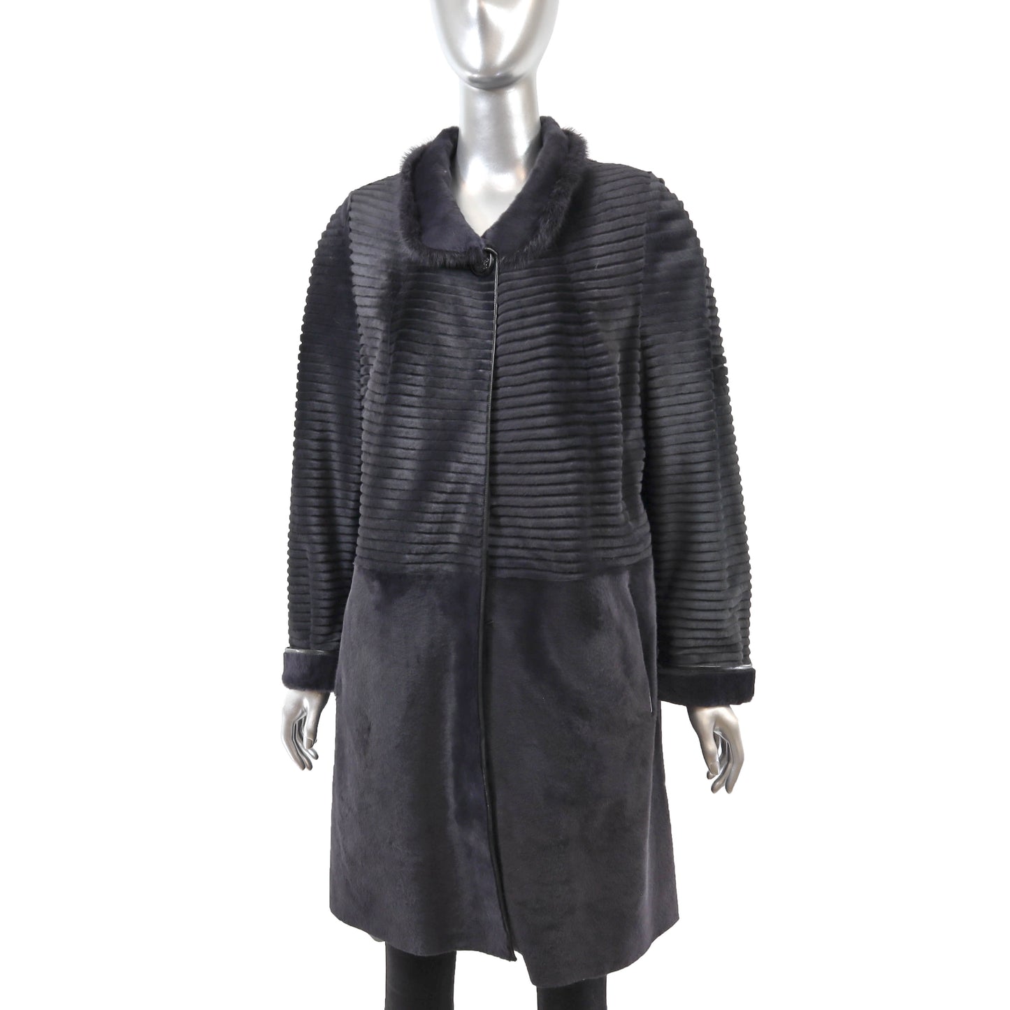 Dark Grey Shearling Coat with Mink Collar- Size M