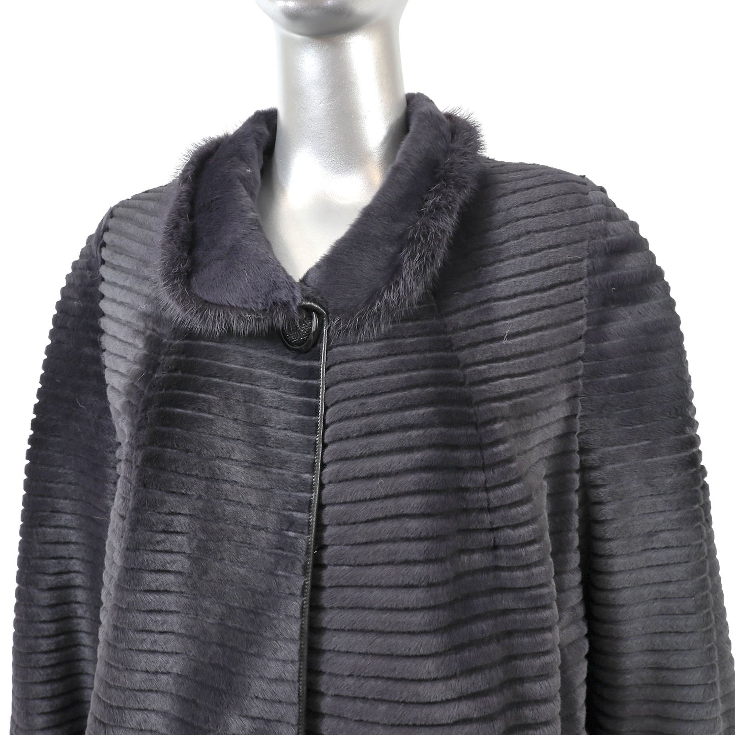 Dark Grey Shearling Coat with Mink Collar- Size M