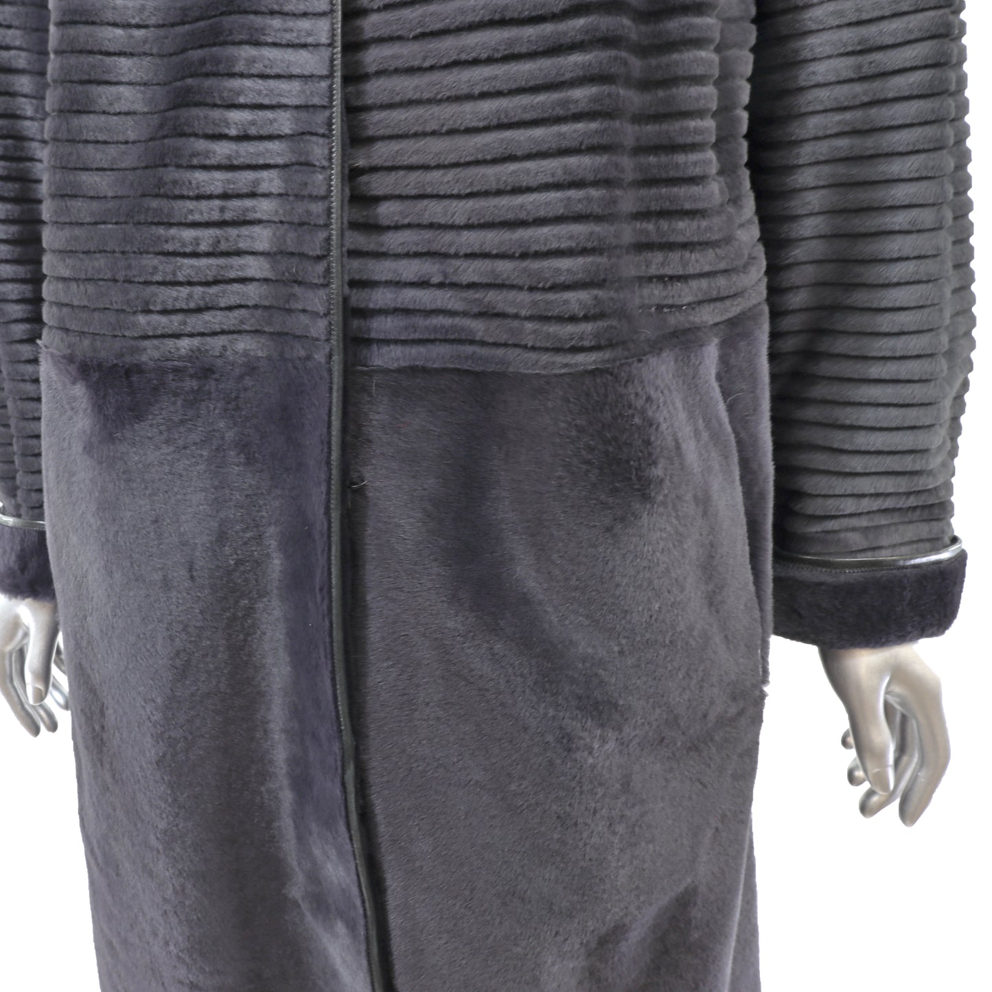 Dark Grey Shearling Coat with Mink Collar- Size M