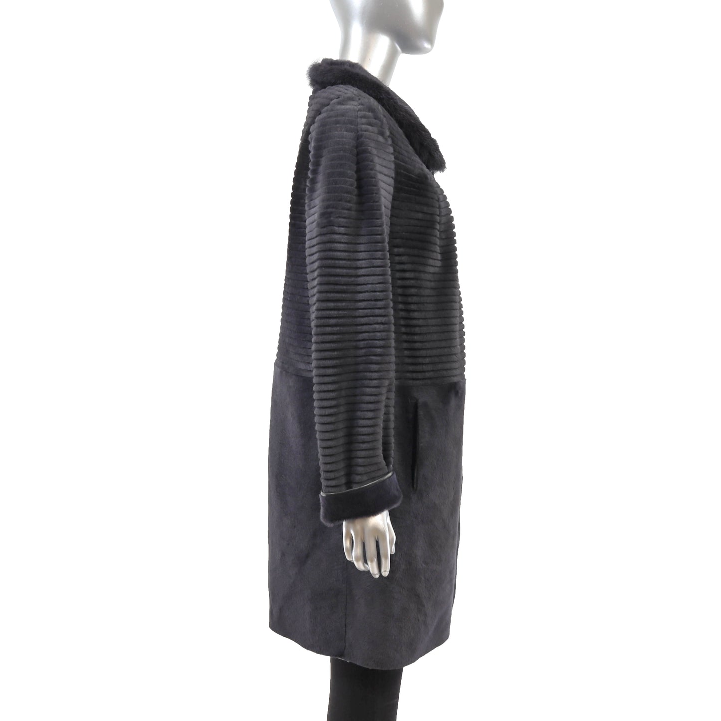 Dark Grey Shearling Coat with Mink Collar- Size M