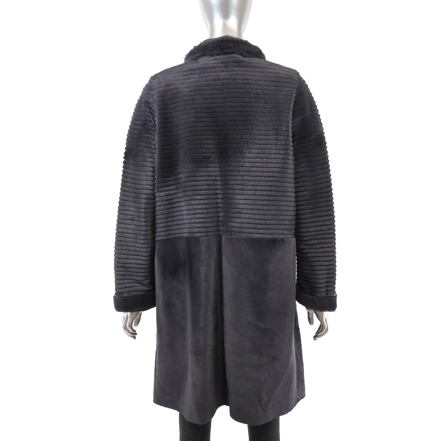 Dark Grey Shearling Coat with Mink Collar- Size M