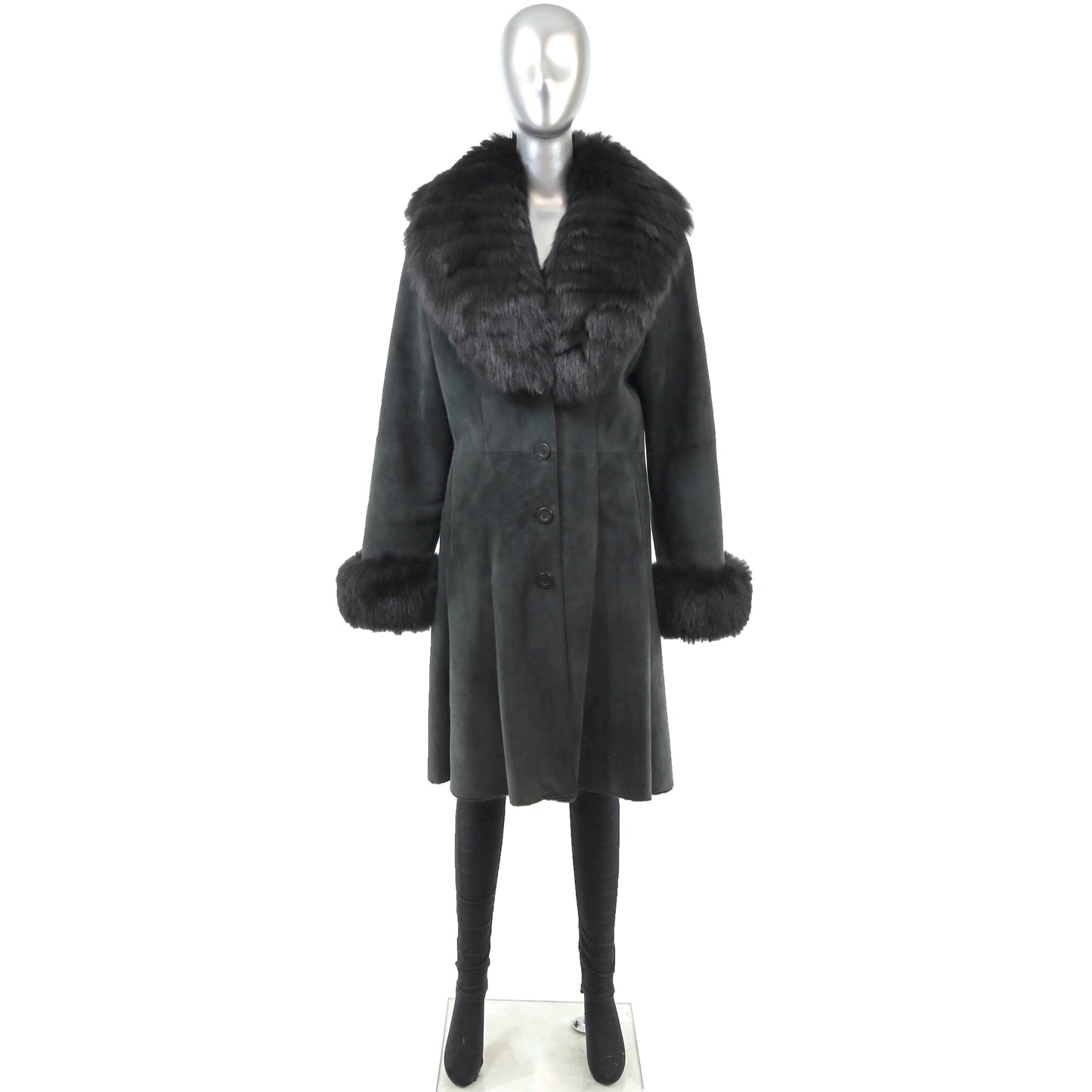Shearling Coat with Fox Trim- Size M