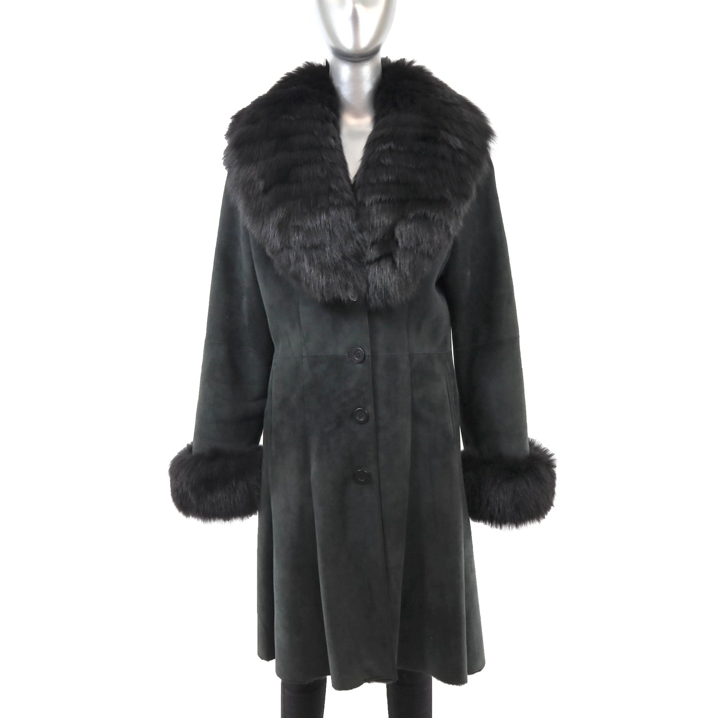Shearling Coat with Fox Trim- Size M