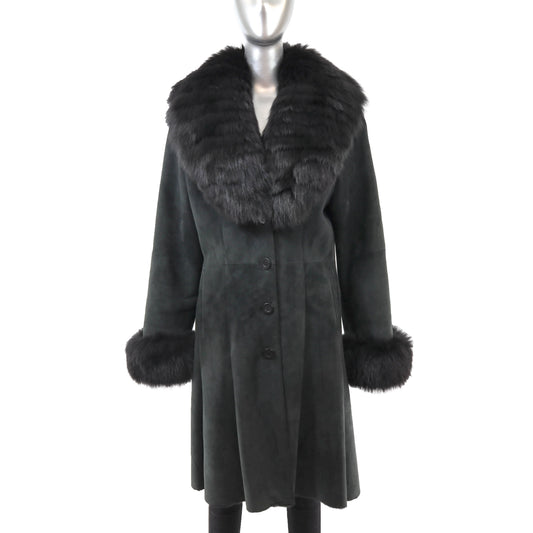 Shearling Coat with Fox Trim- Size M