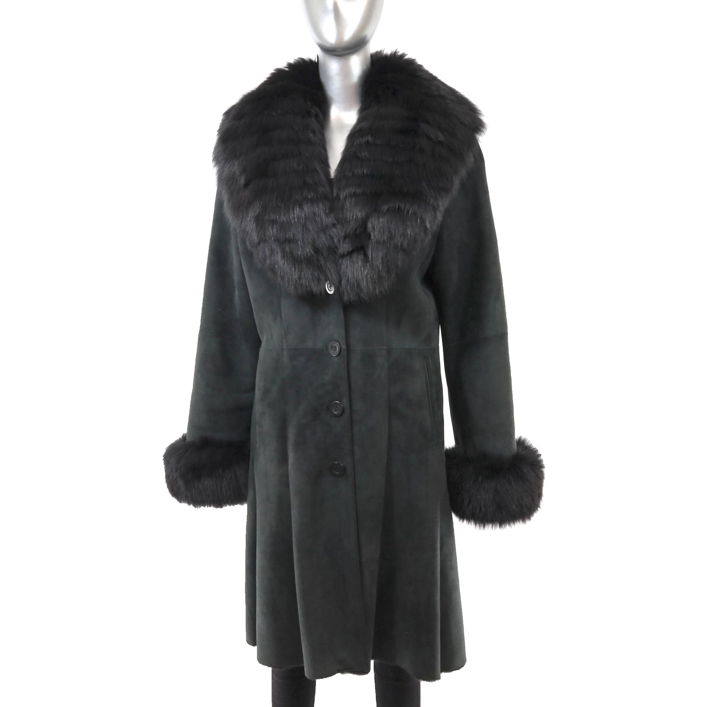 Shearling Coat with Fox Trim- Size M