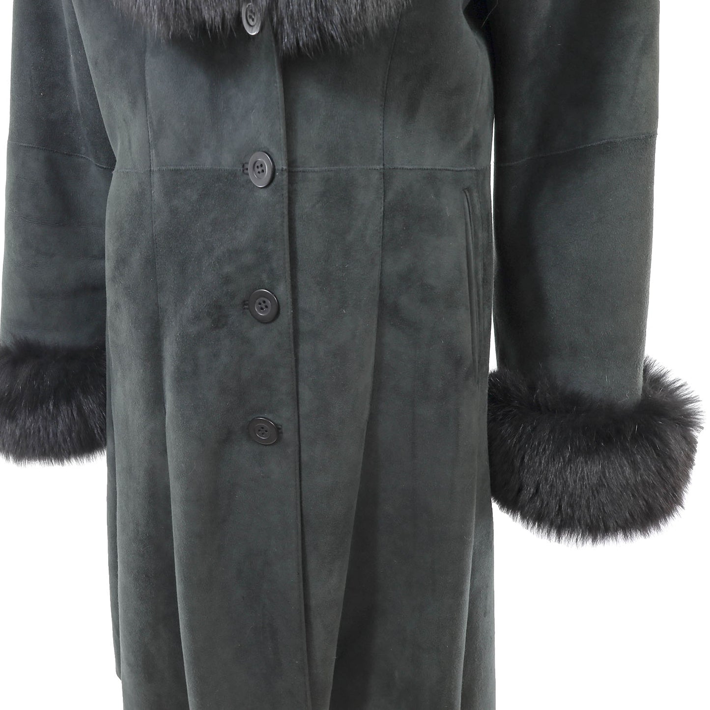 Shearling Coat with Fox Trim- Size M