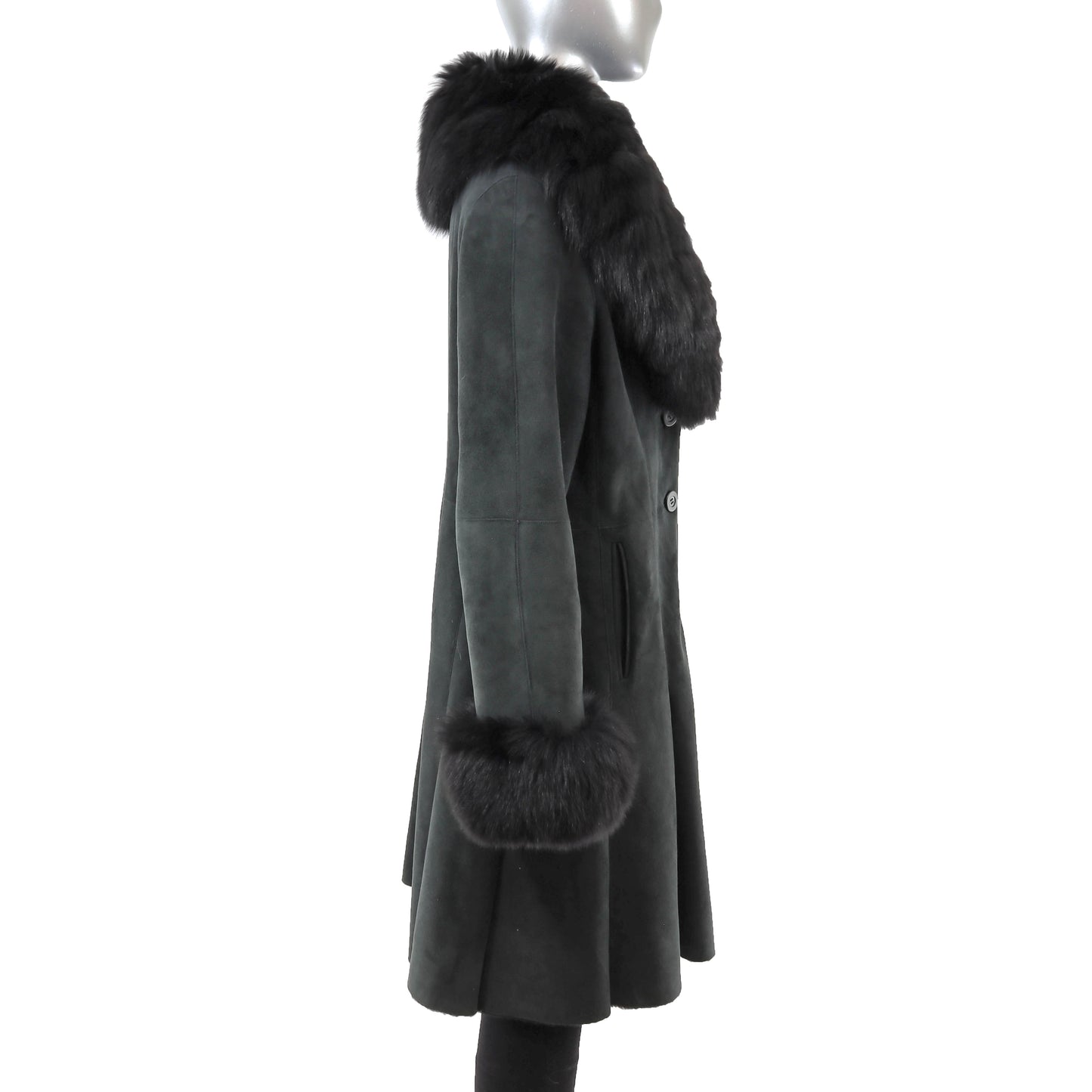 Shearling Coat with Fox Trim- Size M