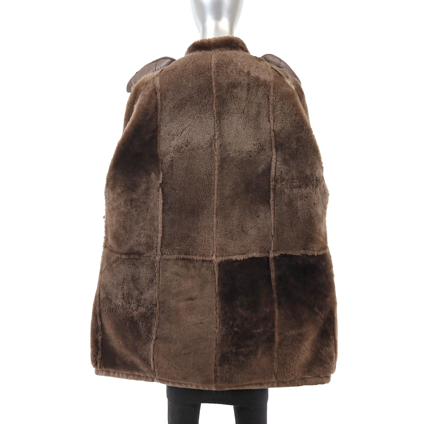 Brown Shearling 3/4 Coat with Faux Fur Trim- Size XL