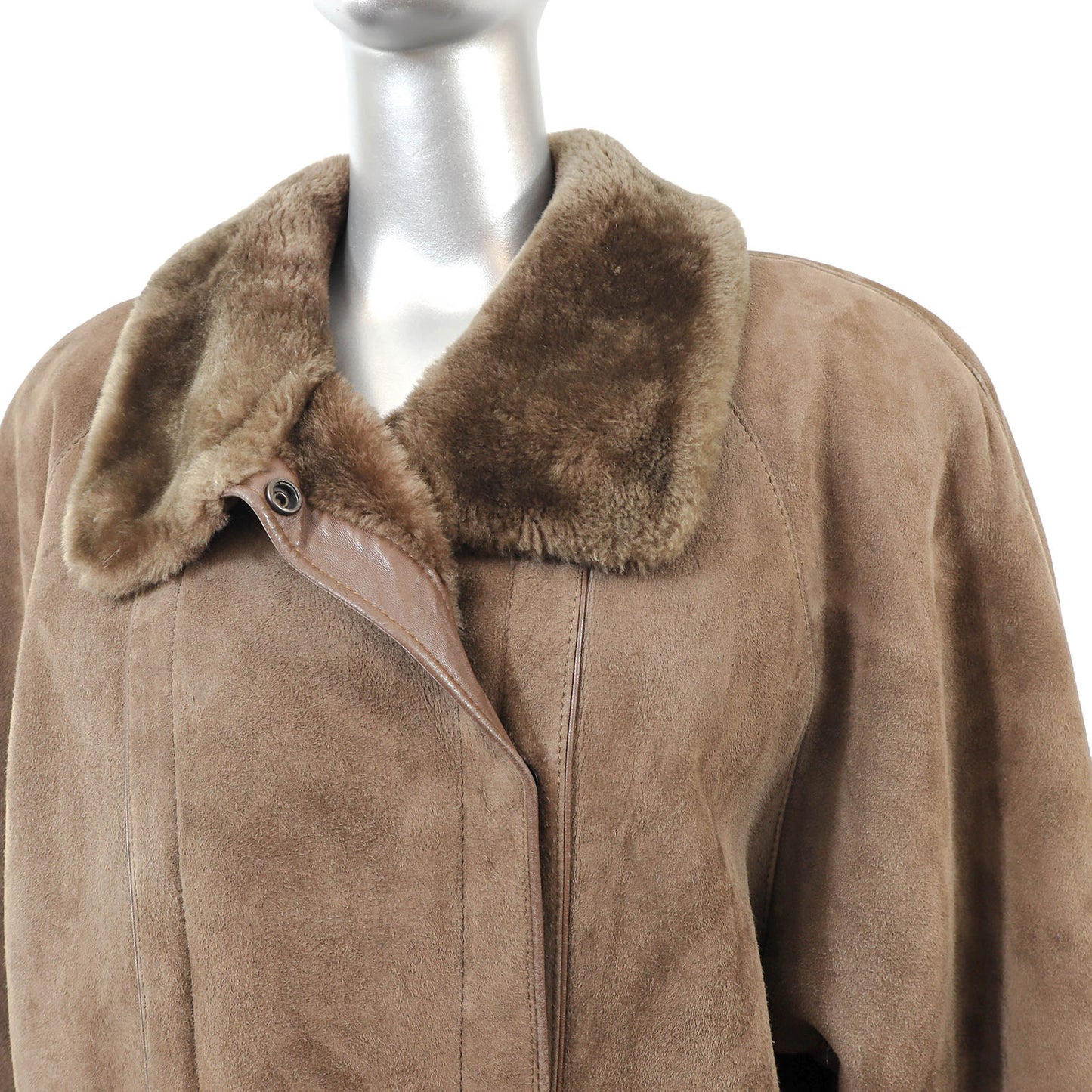 Brown Shearling 3/4 Coat with Faux Fur Trim- Size XL
