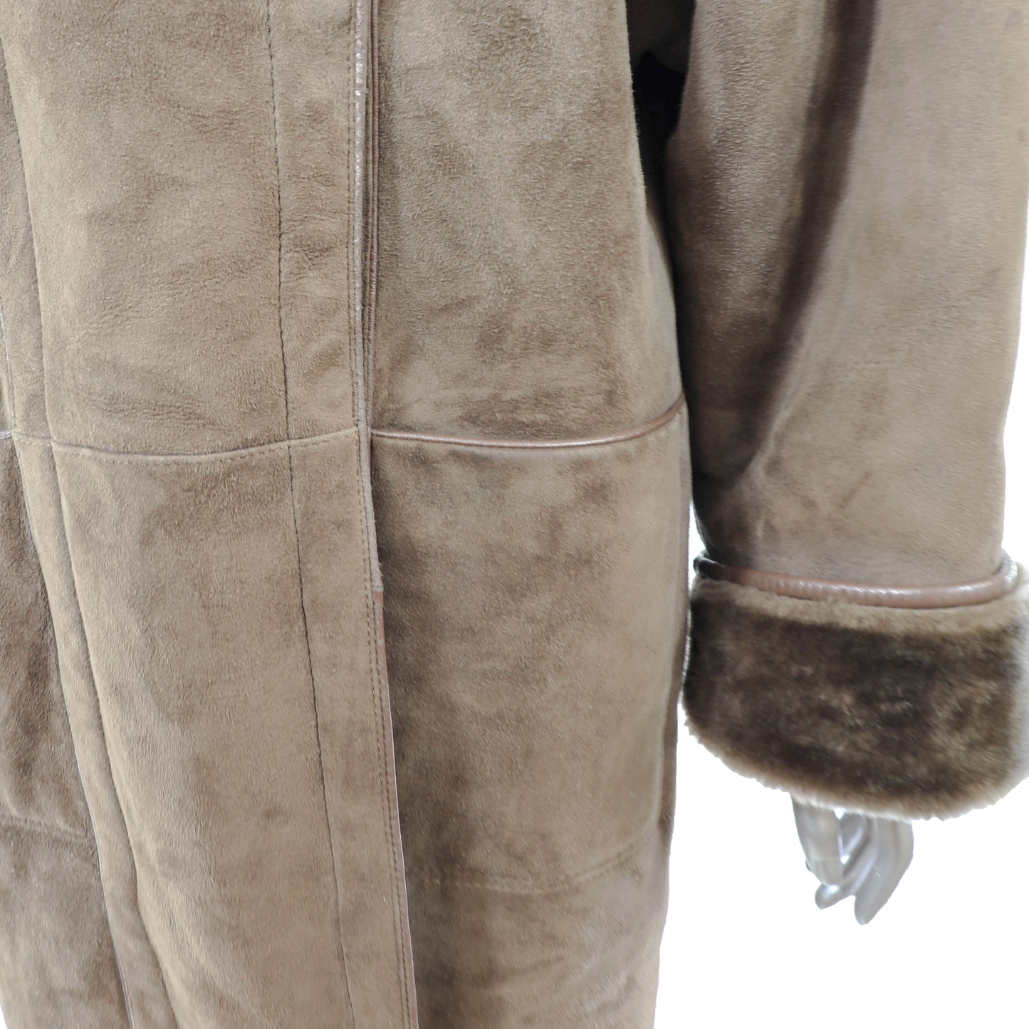 Brown Shearling 3/4 Coat with Faux Fur Trim- Size XL