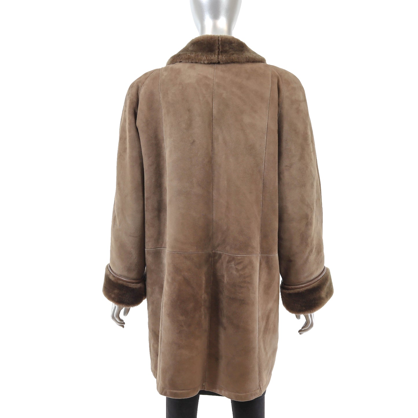 Brown Shearling 3/4 Coat with Faux Fur Trim- Size XL