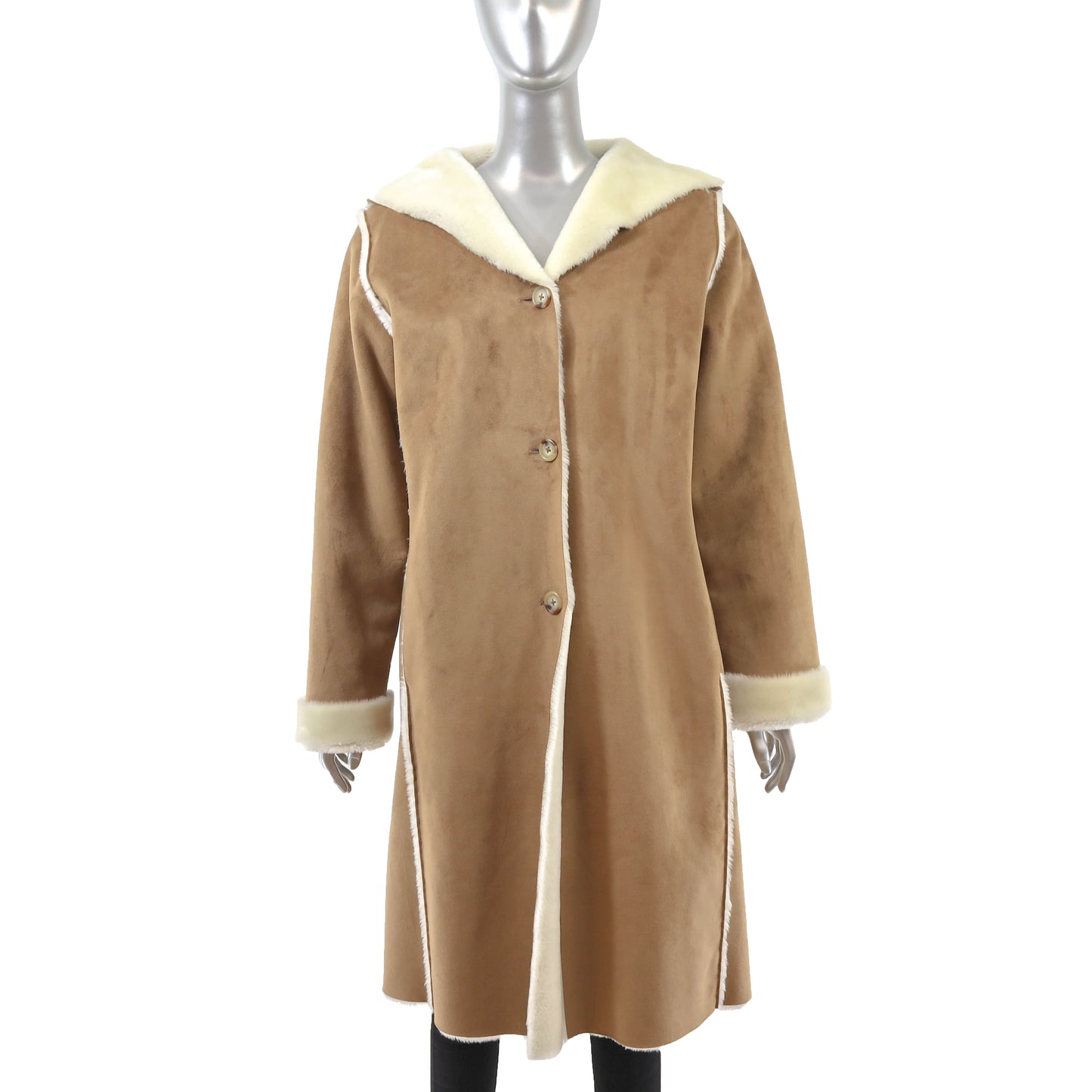 Ralph Lauren Camel Faux Shearling Hooded Coat- Size S