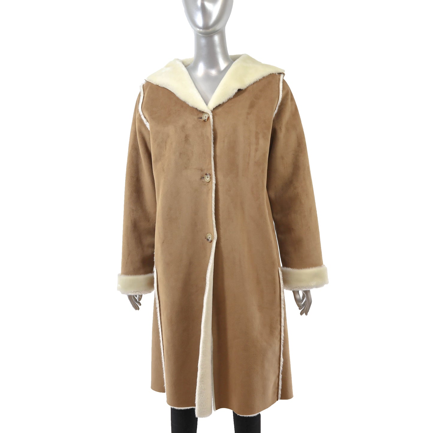Ralph Lauren Camel Faux Shearling Hooded Coat- Size S