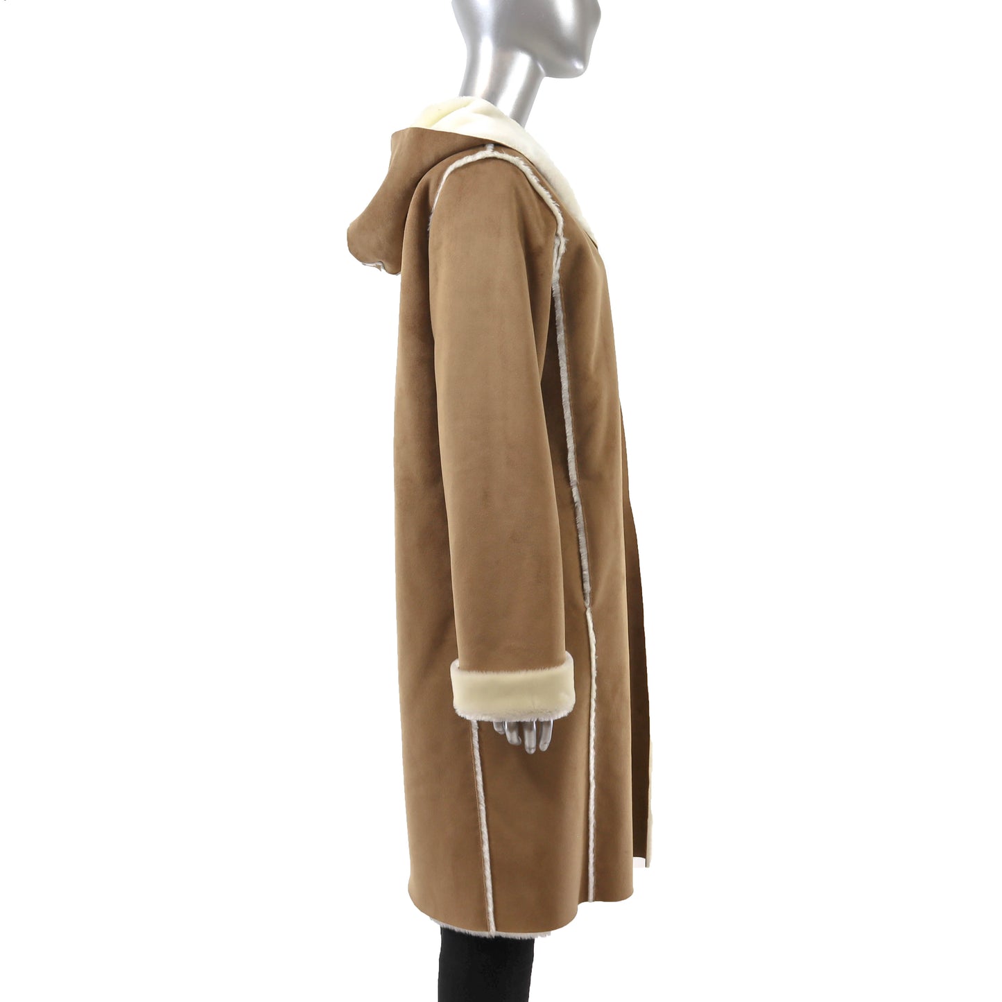 Ralph Lauren Camel Faux Shearling Hooded Coat- Size S