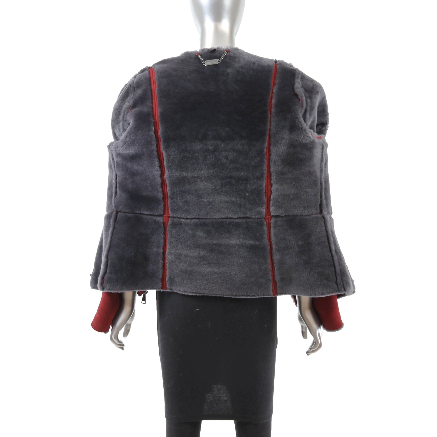 Red Hooded Shearling Jacket- Size L