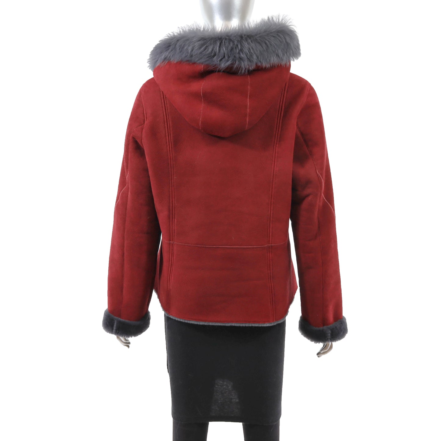 Red Hooded Shearling Jacket- Size L