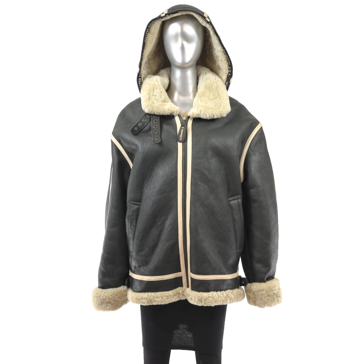 Men's Dark Green Shearling Jacket with Detachable Hood- Size XXL