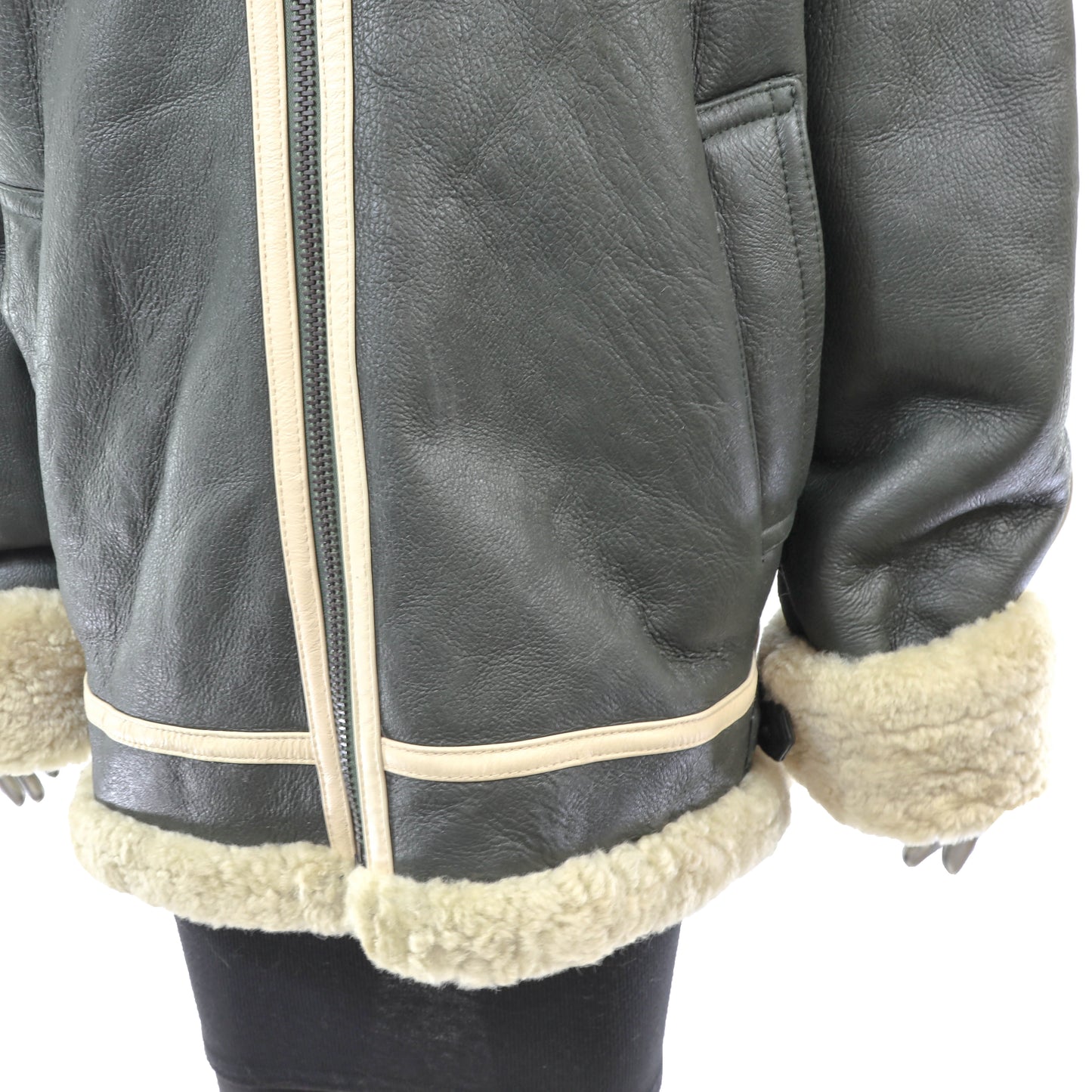Men's Dark Green Shearling Jacket with Detachable Hood- Size XXL
